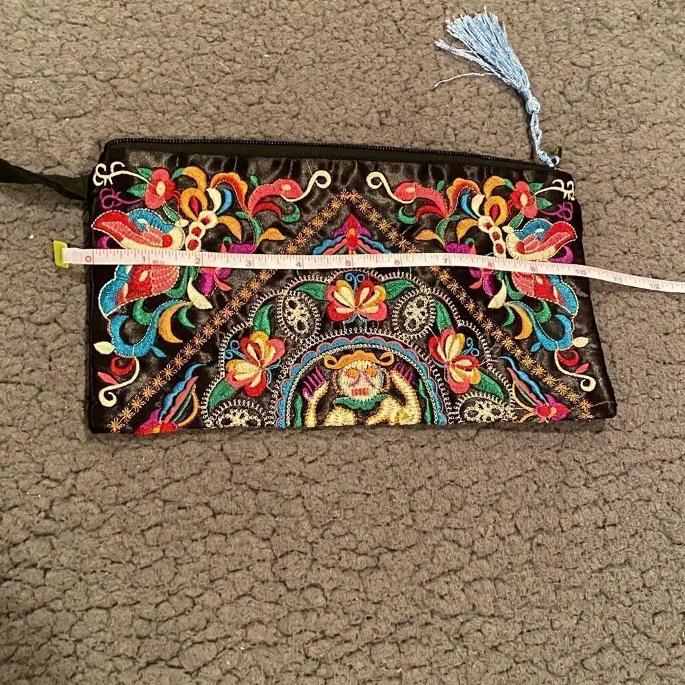 Embroidered Clutch Bag Wristlet Floral Boho Butterfly Pattern Hippie Bohemian